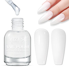 MIZHSE front bottle showing milky white polish and clear label, easy identification