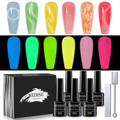 MIZHSE front packaging of gel nail set showing neon bottles and magnet for easy identification and gifting