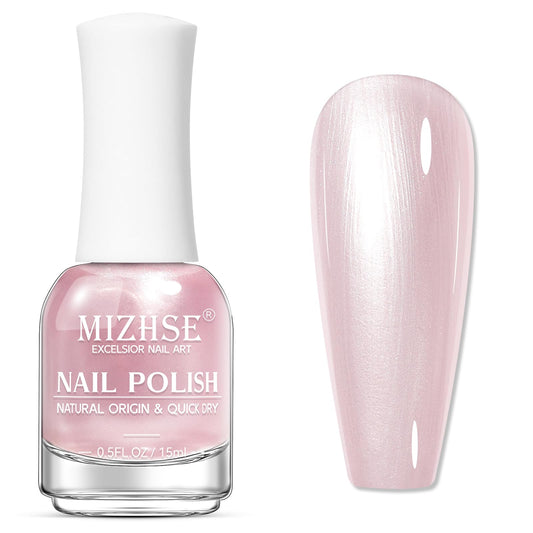 MIZHSE front packaging showing pale pink bottle and label benefit quick application