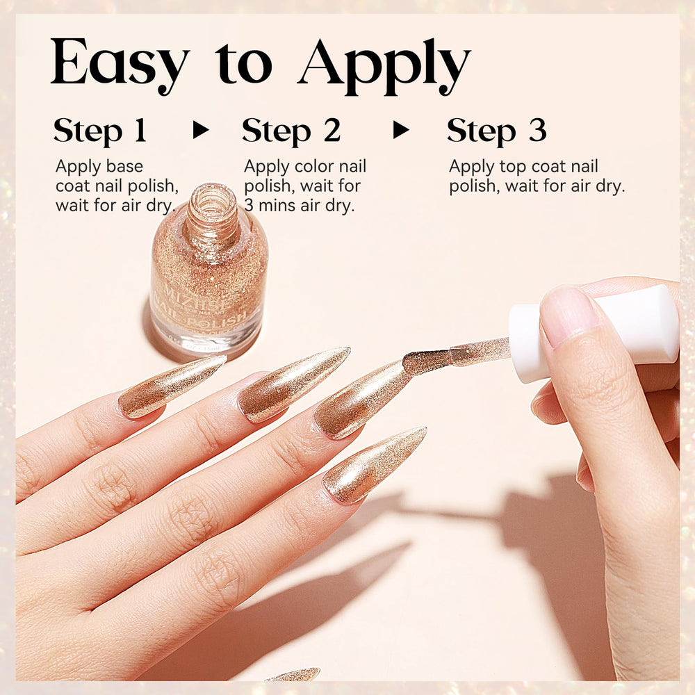 MIZHSE glossy finished nails detail showing high-shine chrome effect and durability