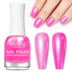 MIZHSE hot pink bottle front view showing vivid neon color and glossy finish