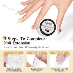 MIZHSE nail forms and 15g gel arranged to show included accessories and convenience