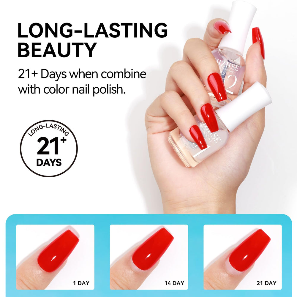 MIZHSE nail in use before and after showing protective shine