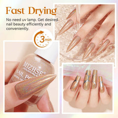 MIZHSE nail swatch on fingers showing iridescent sparkle and depth benefit