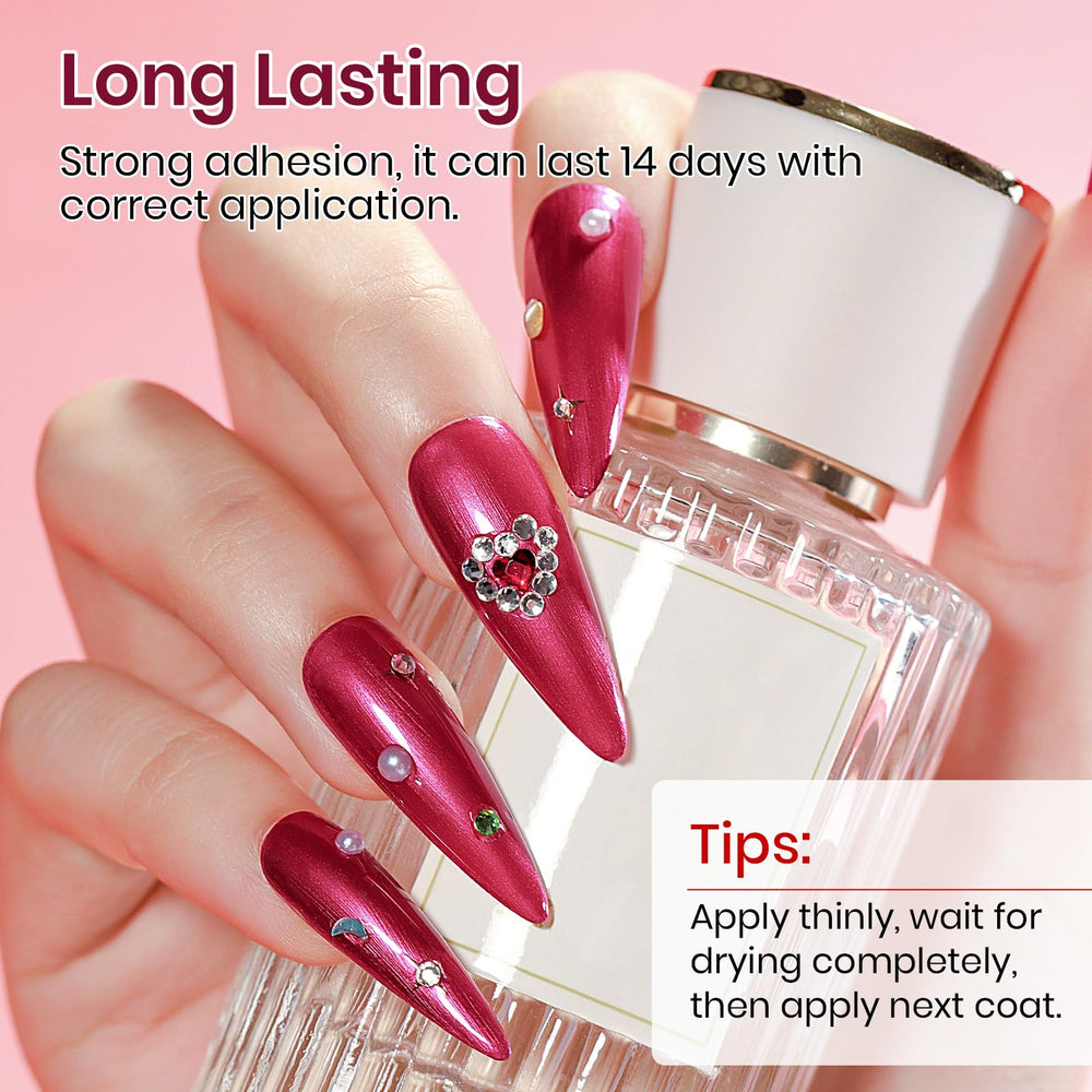 MIZHSE pearlescent red applied to fingernails in lifestyle scene, demonstrating wearable glossy shine