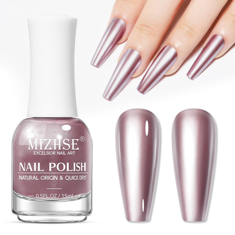 MIZHSE pink mirror front bottle showing packaging and quick-dry benefit