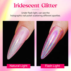 MIZHSE polish on nail swatch demonstrating glossy iridescent finish