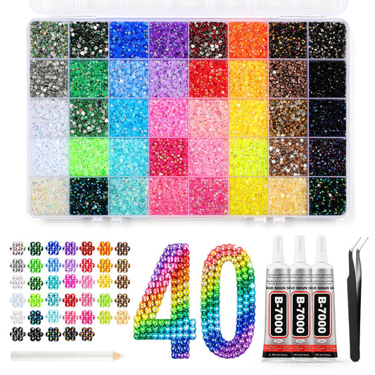 Mkoeveng front box display showing organized 40-grid kit and included tools for easy crafting