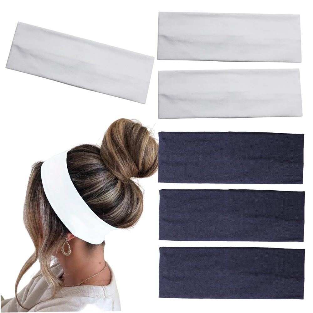 MLMOMVME front view of six navy and white headbands, clean styling benefit