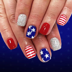 MMNHJHUT front packaging showing patriotic press on nails and kit contents for quick wear