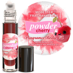MOBETTER FRAGRANCE OILS front packaging showing powder cherry roll-on and travel-ready design