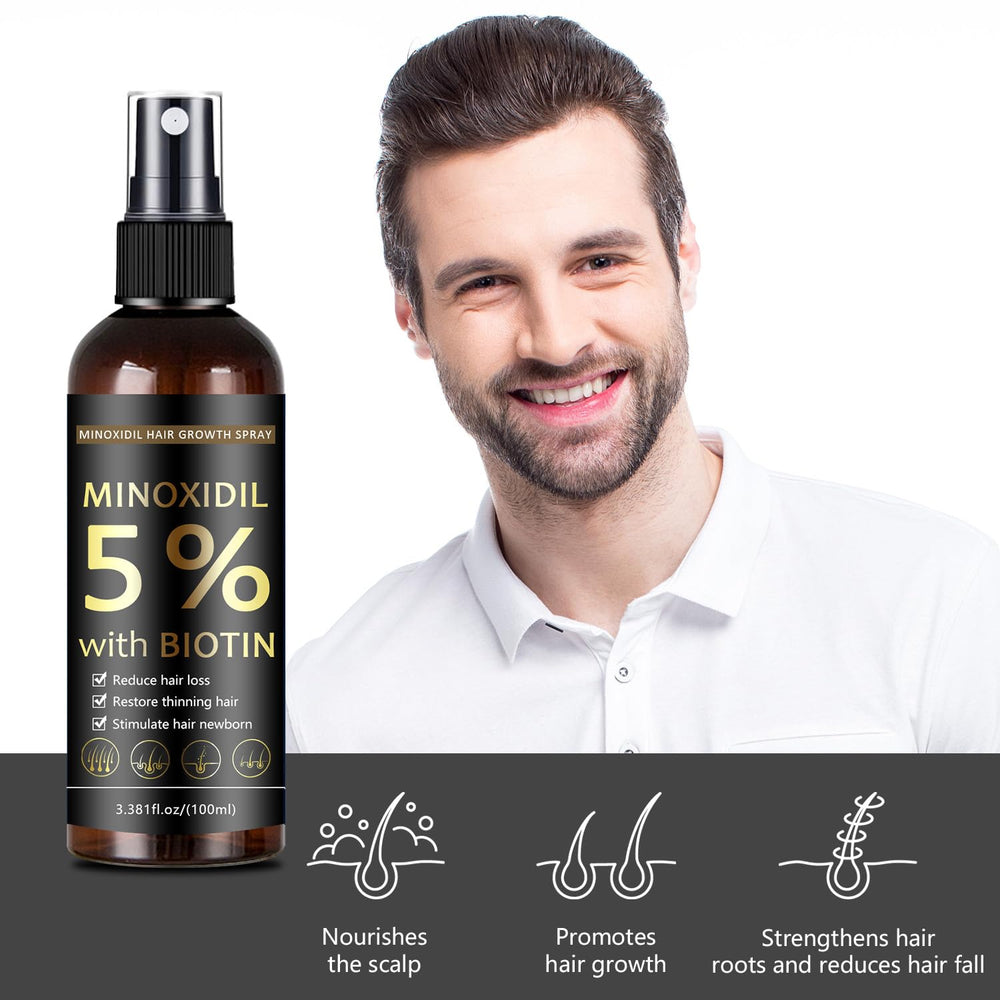 MOC LINK label detail highlighting active 5% minoxidil and biotin information