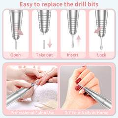 MOCOWIND technician using the cordless nail drill during a salon manicure session
