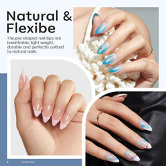 modelones 216 medium almond tips fanned to show variety and fit options