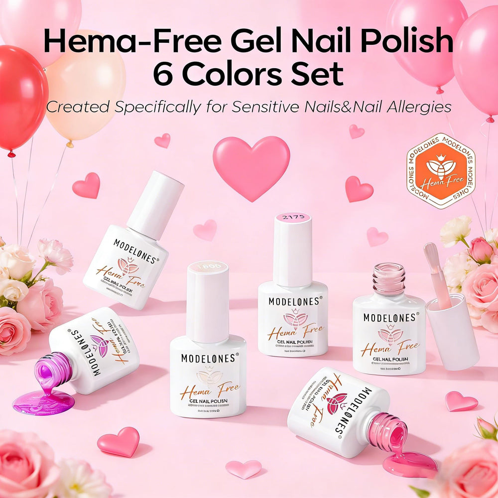 modelones all six shades flat lay showing color range for versatile nail design options