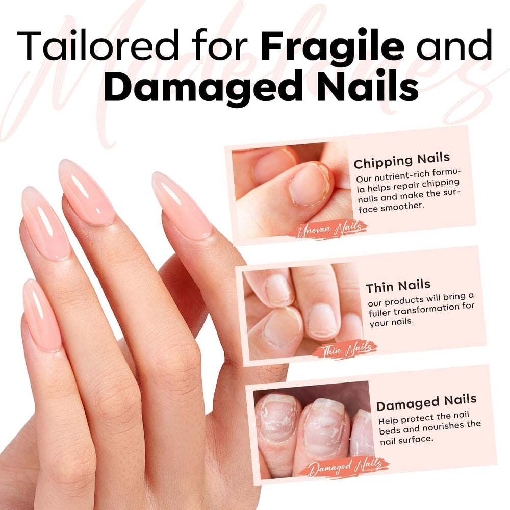 modelones brush applying rubber base to nail providing even coverage and control