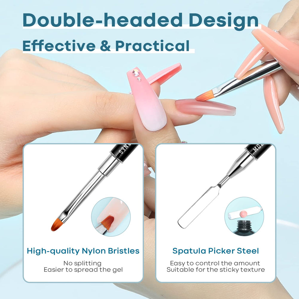 modelones poly gel being placed on nail form for smoother extension benefit