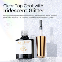 modelones applied over a light polish showing subtle rainbow shimmer benefit delicate pearlescent look