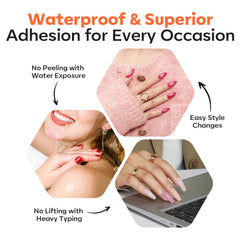 modelones hands applying a sticky tab to a natural nail for secure hold