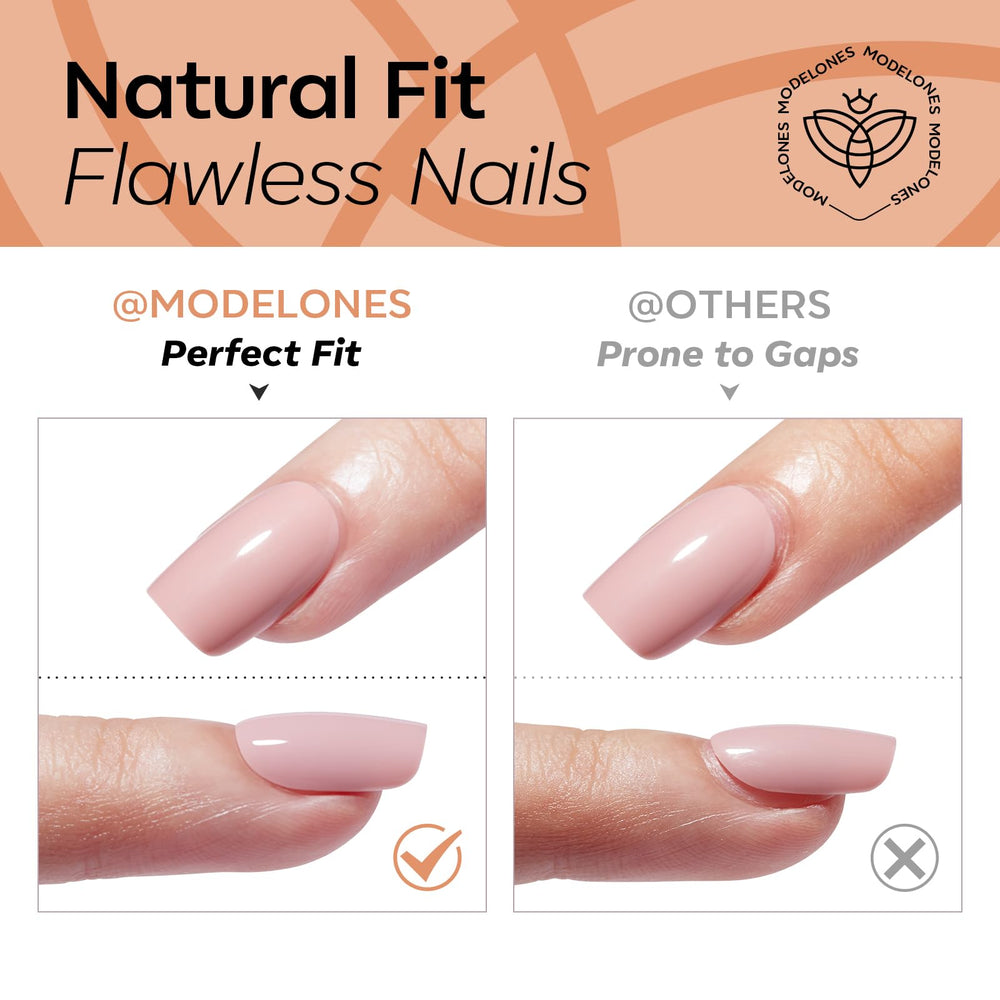 modelones pressing on a nail demonstrating fast three-step application
