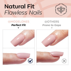 modelones applying a press-on nail demonstrating quick manicure