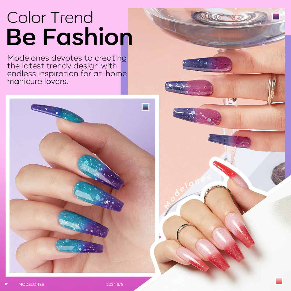 modelones blue to pink temperature shift on nail demonstrating visible color change benefit