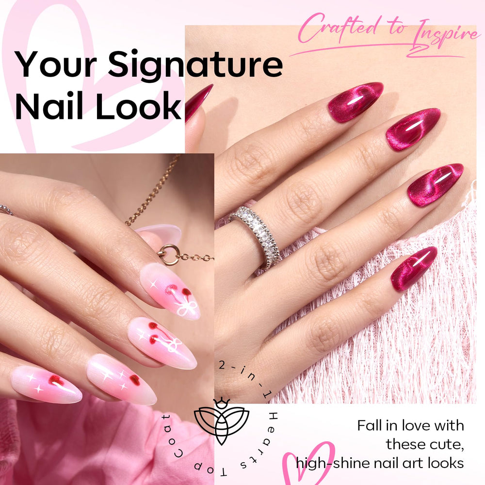 modelones magnet held over wet cat-eye polish creating a reflective stripe for dramatic nails