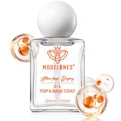 modelones clear bottle front showing compact 15 ml size and glossy finish benefit