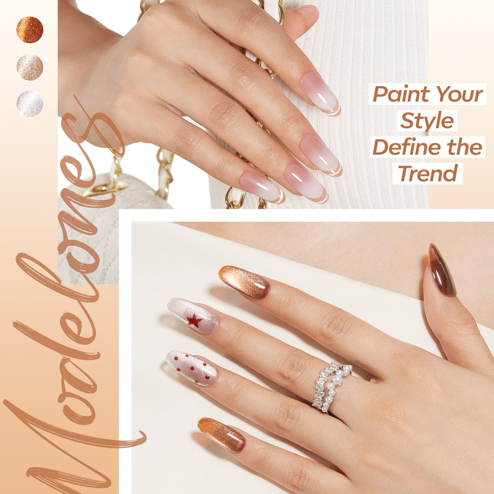 modelones close-up of glassy shimmer texture on nail, highlights luminous multi-dimensional finish