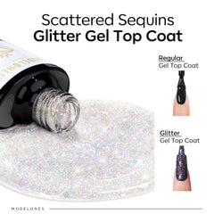 modelones close-up of confetti glitter texture, shows sparkle and even distribution