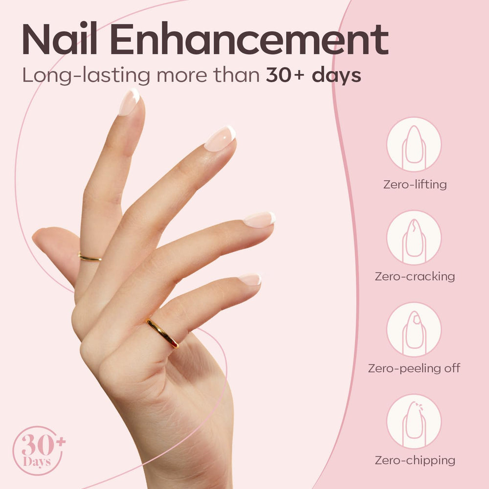 modelones cured nude manicure top view showing natural glossy finish