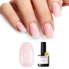 modelones front bottle 15ml showing sheer pink jelly and benefit of buildable coverage