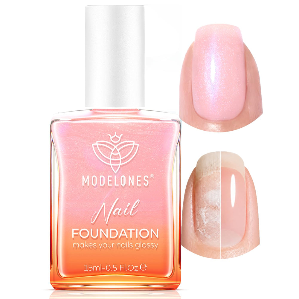 modelones front bottle showing sparkle pink polish and benefits