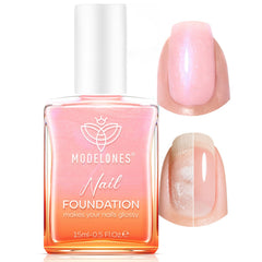modelones front bottle showing sparkle pink polish and benefits