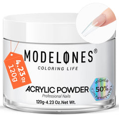 modelones jar front view showing clear acrylic powder and professional finish