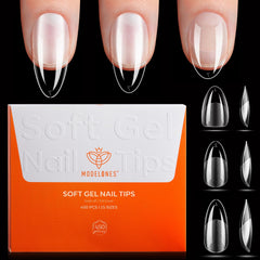 modelones front packaging showing 450 almond tips and clear storage, keeps supplies organized
