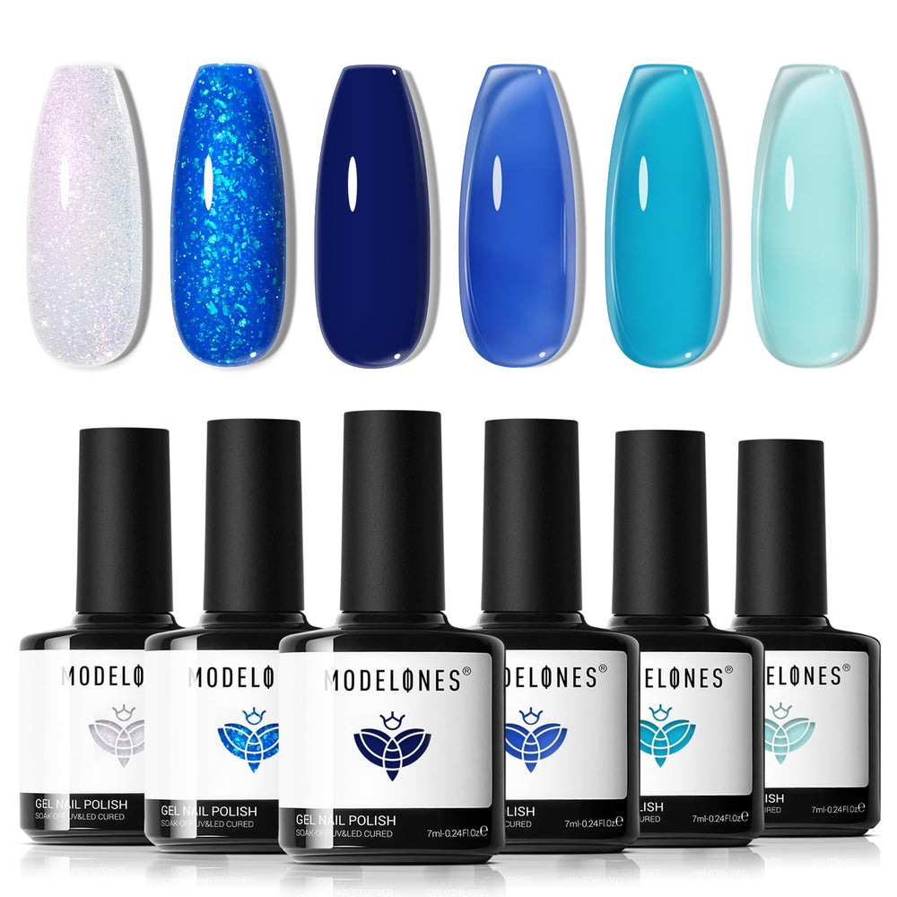 modelones front packaging showing six blue gel bottles and clear kit details for easy selection