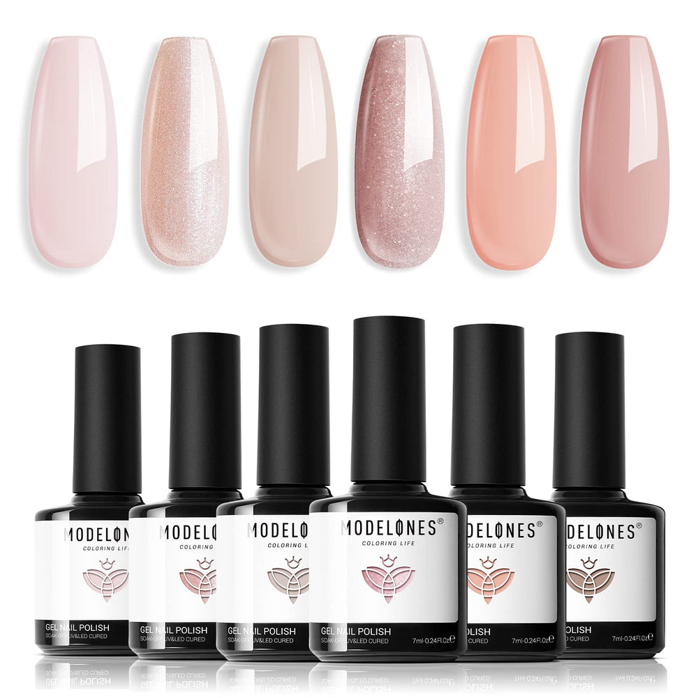 modelones front packaging showing six nude gel bottles and branding for easy choice