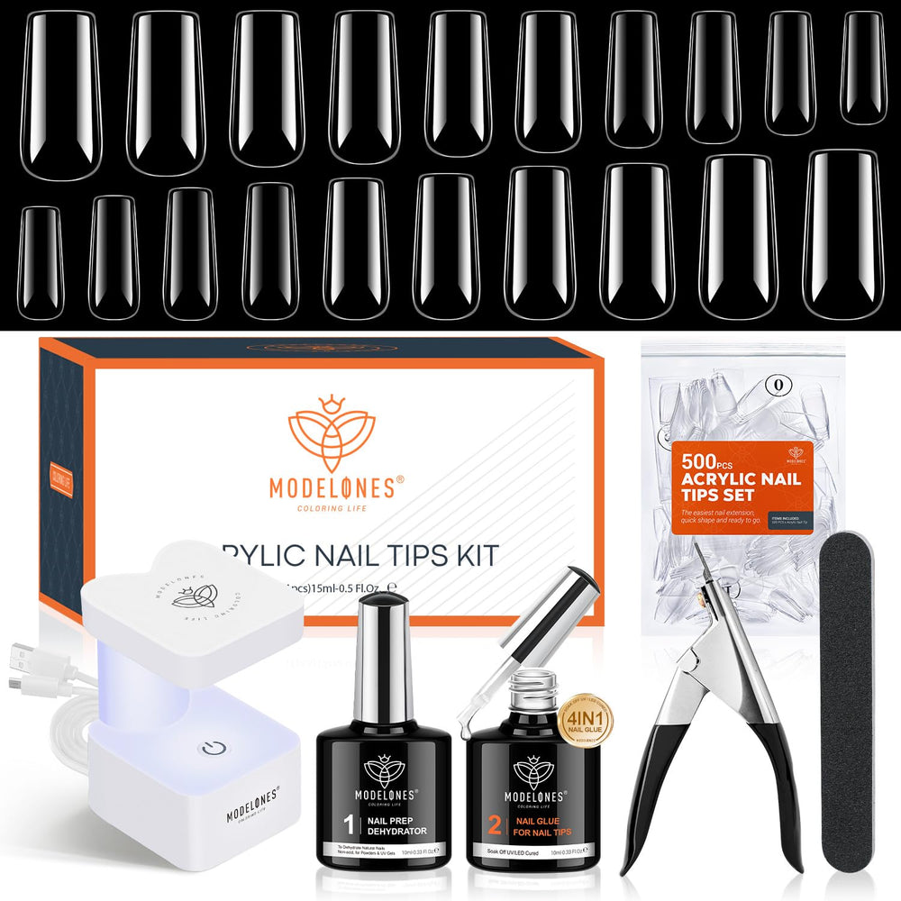 modelones kit front packaging showing included tools and tips for complete manicure