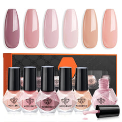 modelones front packaging showing six nude pastel bottles and orderly display benefit quick selection