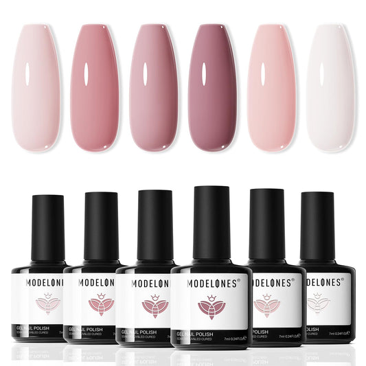 modelones front packaging showing six nude pink bottles and kit benefits