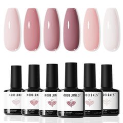 modelones front packaging showing six nude pink bottles and kit benefits
