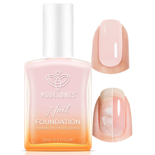 modelones front packaging showing pale pink finish and neat bottle benefit concealment