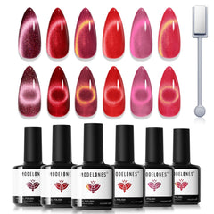 modelones front packaging showing six red glitter bottles and magnet, gift-friendly