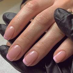 modelones front packaging showing 32pcs pink French tips and included tools for quick application