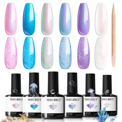 modelones front packaging showing six pearl gel bottles and dotting pen, clear kit benefit