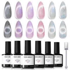 modelones front packaging showing six pastel cat-eye gel bottles, professional presentation