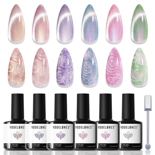 modelones front packaging showing six shimmer gel bottles and tools, vivid display benefit