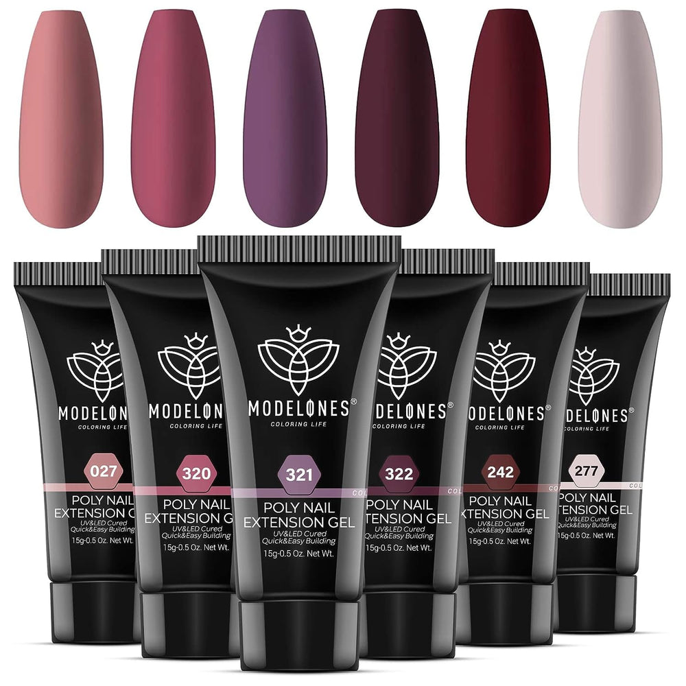 modelones front packaging showing six poly gel jars and colors for easy selection