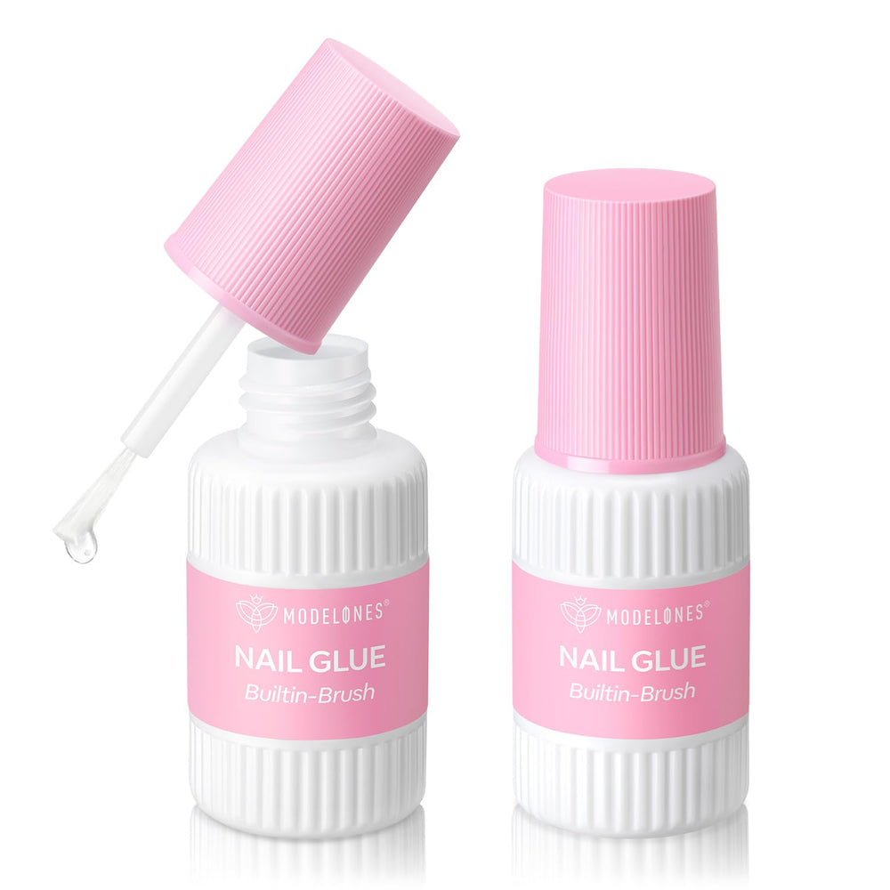 modelones bottle pair front view shows compact travel-ready glue and quick application benefit